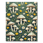 Whimsical Forest Mushroom and Wildflower Meadow Rug