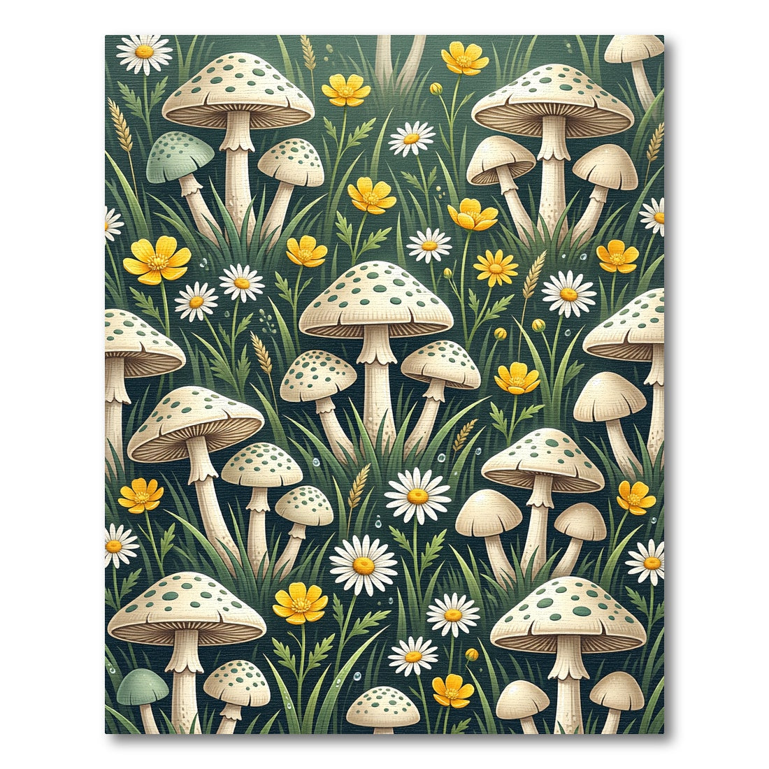 Whimsical Forest Mushroom and Wildflower Meadow Rug
