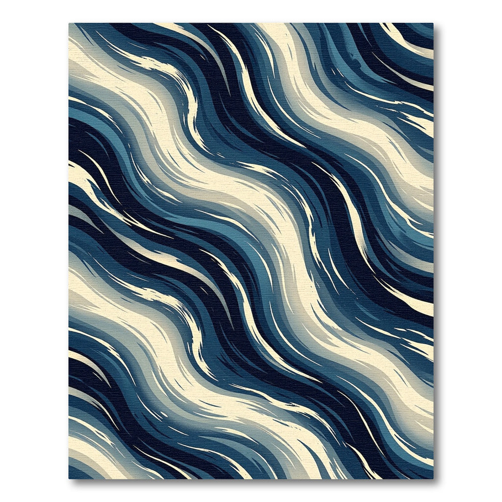 Modern Navy and Cream Abstract Waves Rug