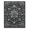 Elegant Monochrome Rose Scrollwork Art Rug