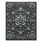 Elegant Monochrome Rose Scrollwork Art Rug