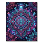 Neon Galactic Alien Mandala Medallion Rug