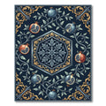 Dark Blue Pomegranate Floral Scroll Vine Rug