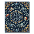 Dark Blue Pomegranate Floral Scroll Vine Rug