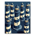 Navy Blue Striped Lighthouse Nautical Illustration Rug