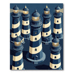 Navy Blue Striped Lighthouse Nautical Illustration Rug
