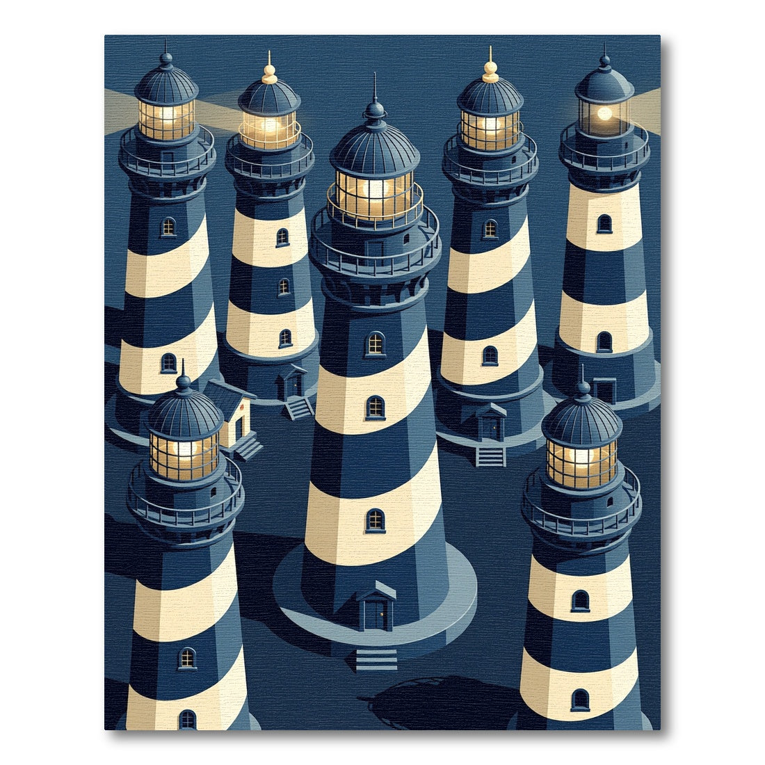 Navy Blue Striped Lighthouse Nautical Illustration Rug