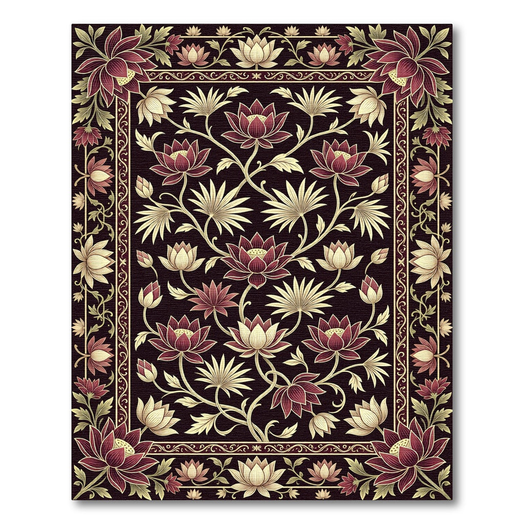 Dark Crimson Lotus Garden Medallion Rug
