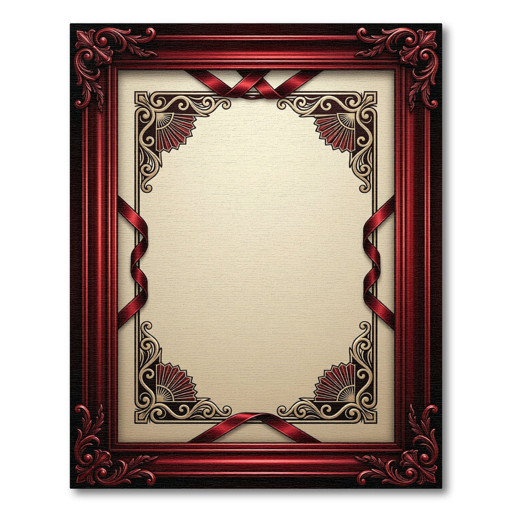 Elegant Red Victorian Ornate Frame Rug