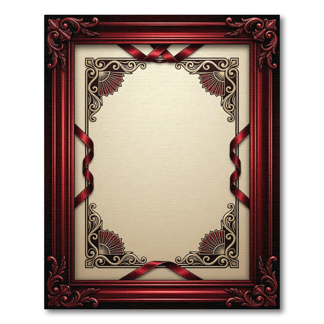 Elegant Red Victorian Ornate Frame Rug