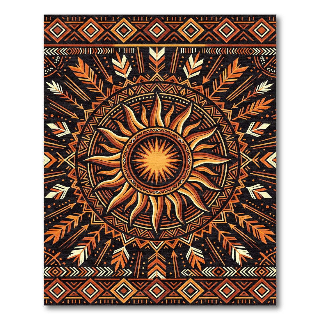 Tribal Sunburst Geometric Radiant Gold Rug