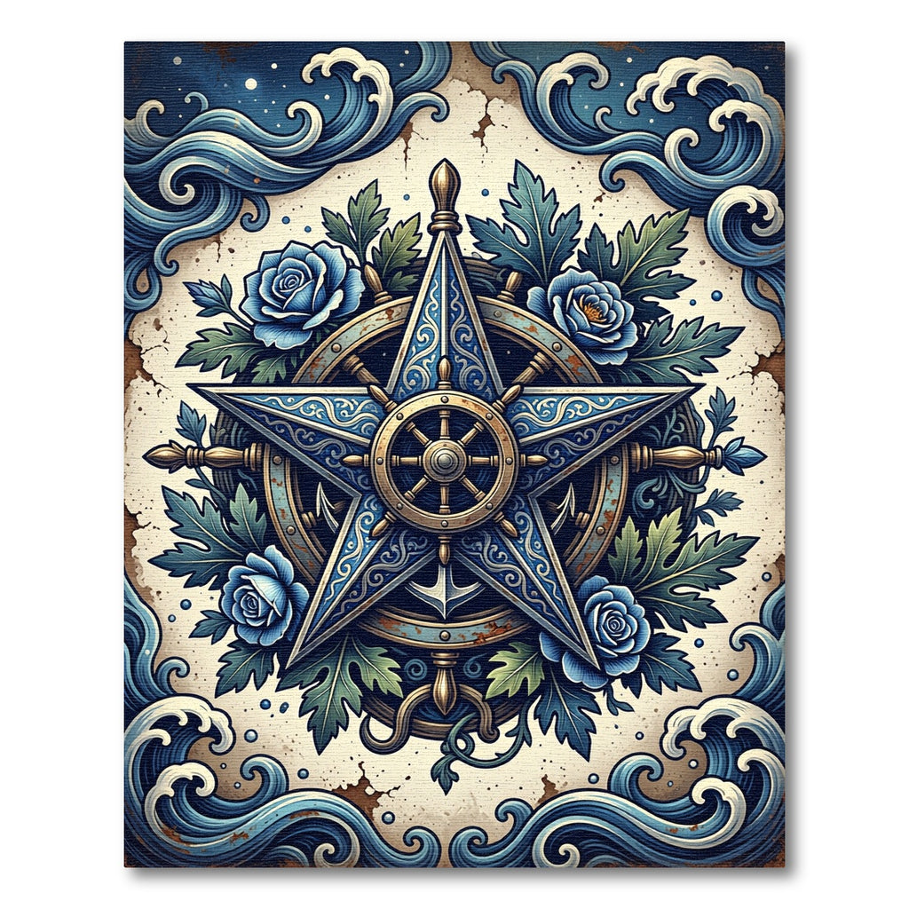 Nautical Star Rose Wave Art Rug