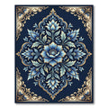 Ornate Blue Golden Bloom Symmetry Rug