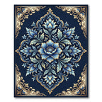 Ornate Blue Golden Bloom Symmetry Rug