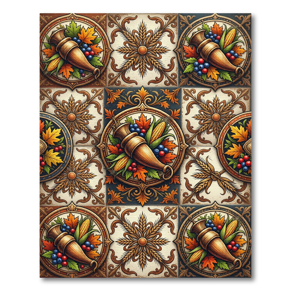 Earthy Harvest Cornucopia Wheat Tile Rug