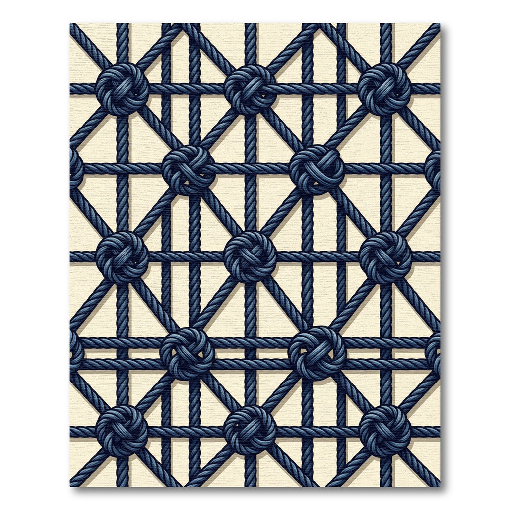 Dark Blue Nautical Knot Grid Rug
