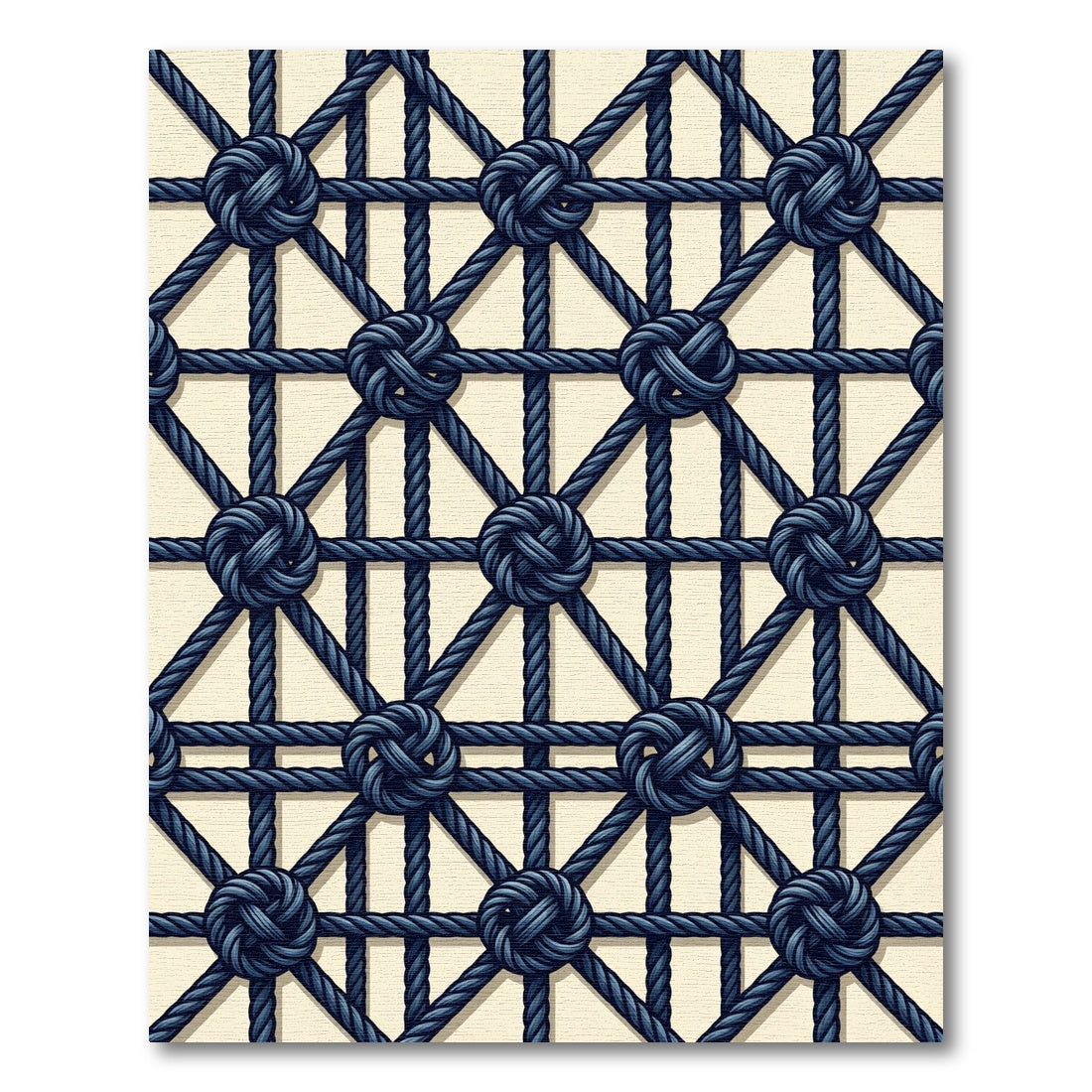 Dark Blue Nautical Knot Grid Rug