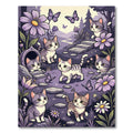 Whimsical Purple Kitten Butterfly Garden Rug