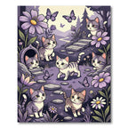 Whimsical Purple Kitten Butterfly Garden Rug