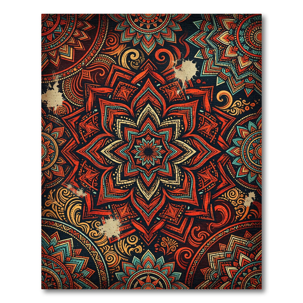 Vibrant Orange Teal Mandala Sunburst Rug
