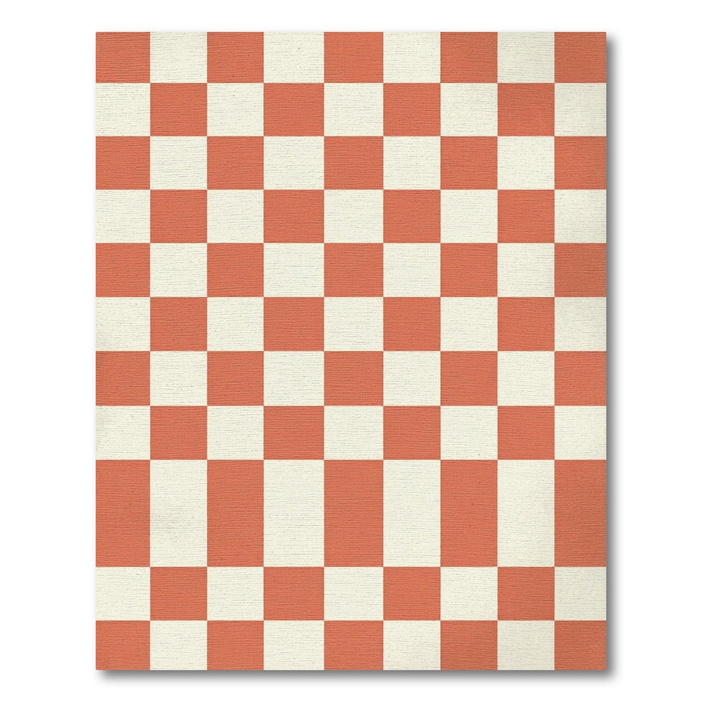 Minimalist Terracotta and Cream Checkered Tile Rug