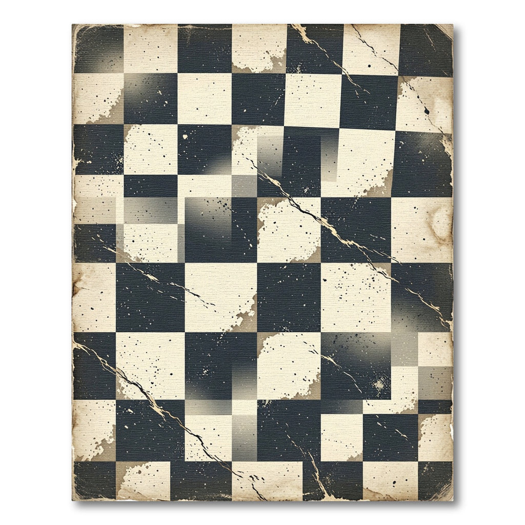 Distressed Monochrome Checkerboard Grid Rug