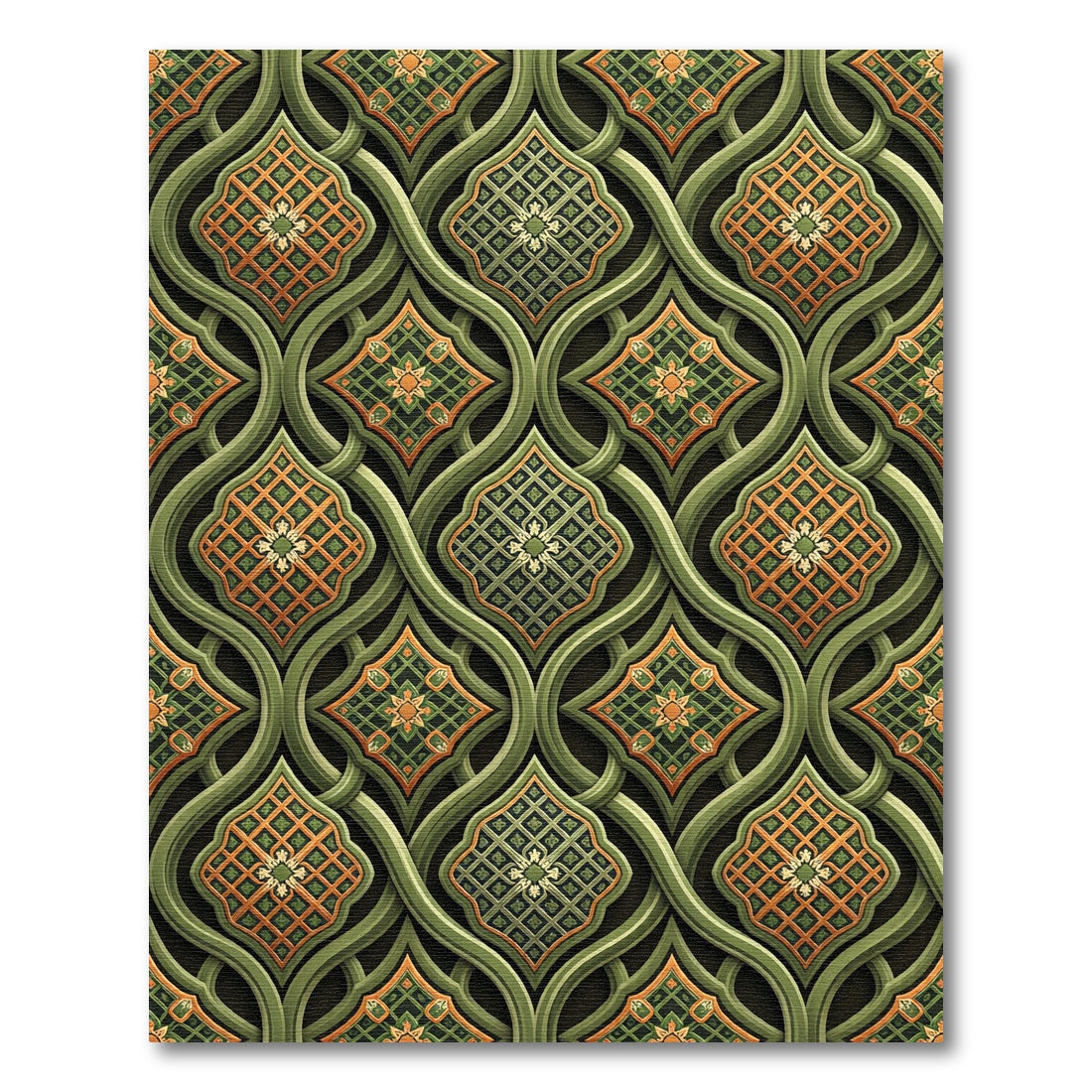 Elegant Forest Green Ornate Lattice Rug