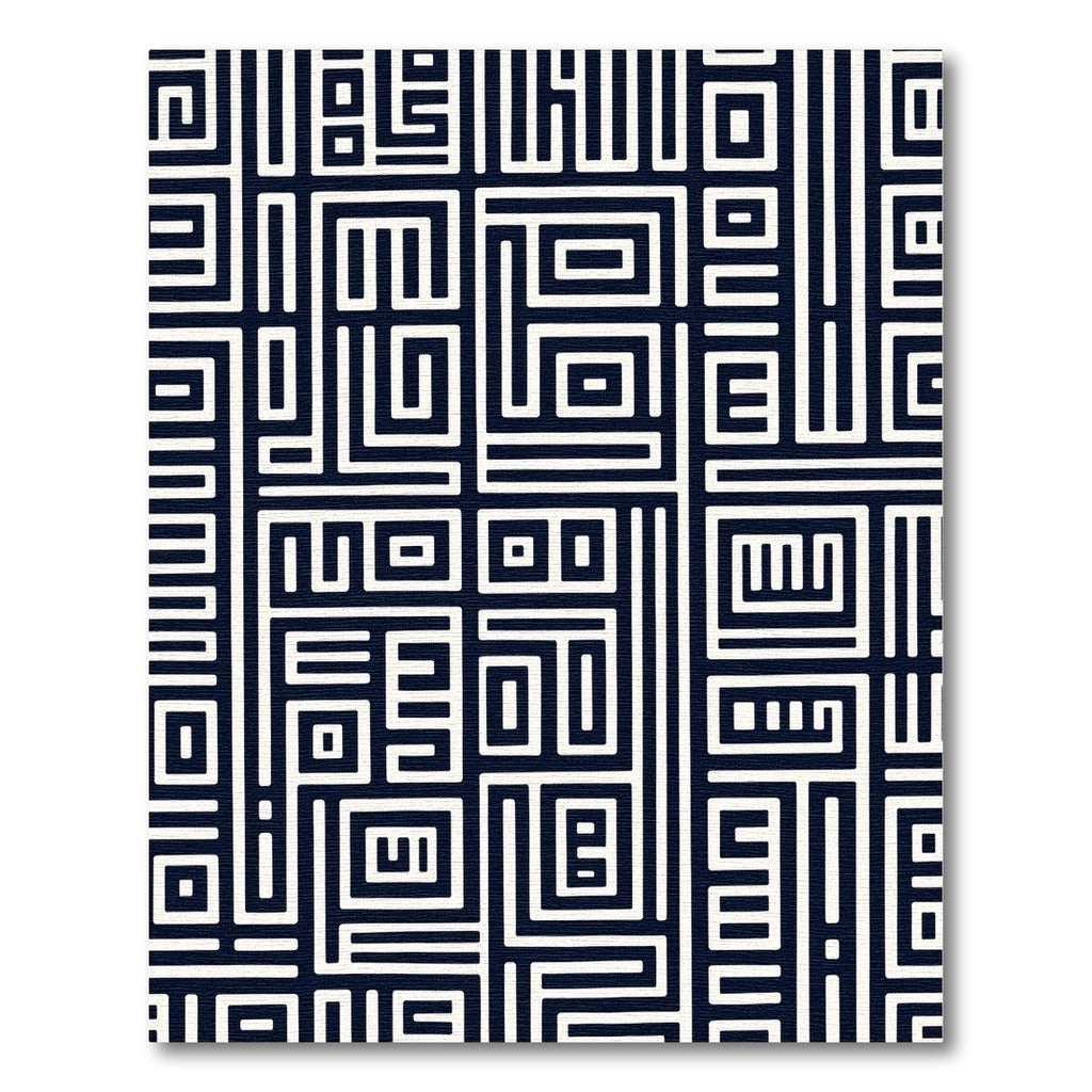 Navy White Geometric Maze Rug