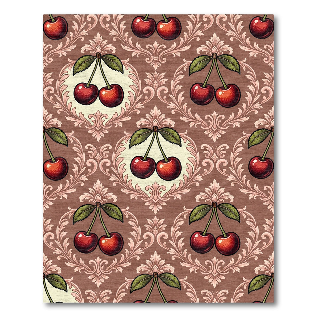 Damask Chocolate Cherry Baroque Scroll Rug