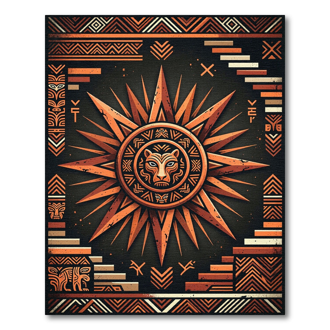 Orange Sun Tribal Folk Art Rug