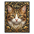 Ornate Gold Feline Elegant Frame Rug