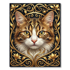 Ornate Gold Feline Elegant Frame Rug