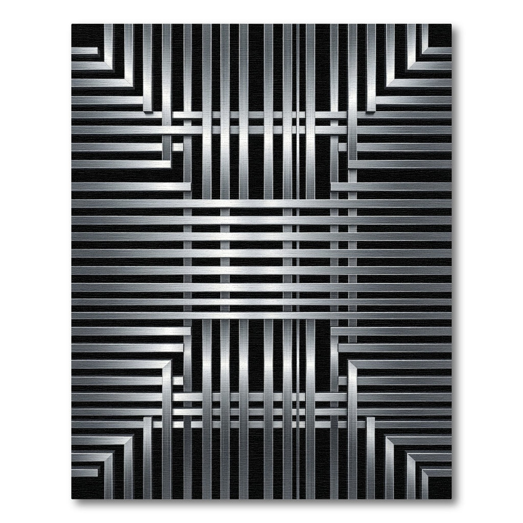 Modern Brushed Silver Industrial Lattice Rug