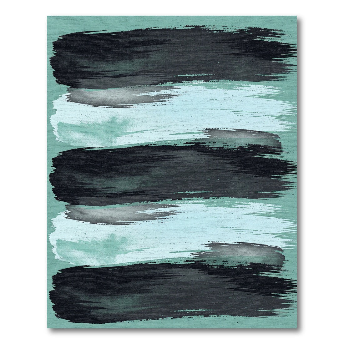 Modern Abstract Teal and Black Brushstroke Rug