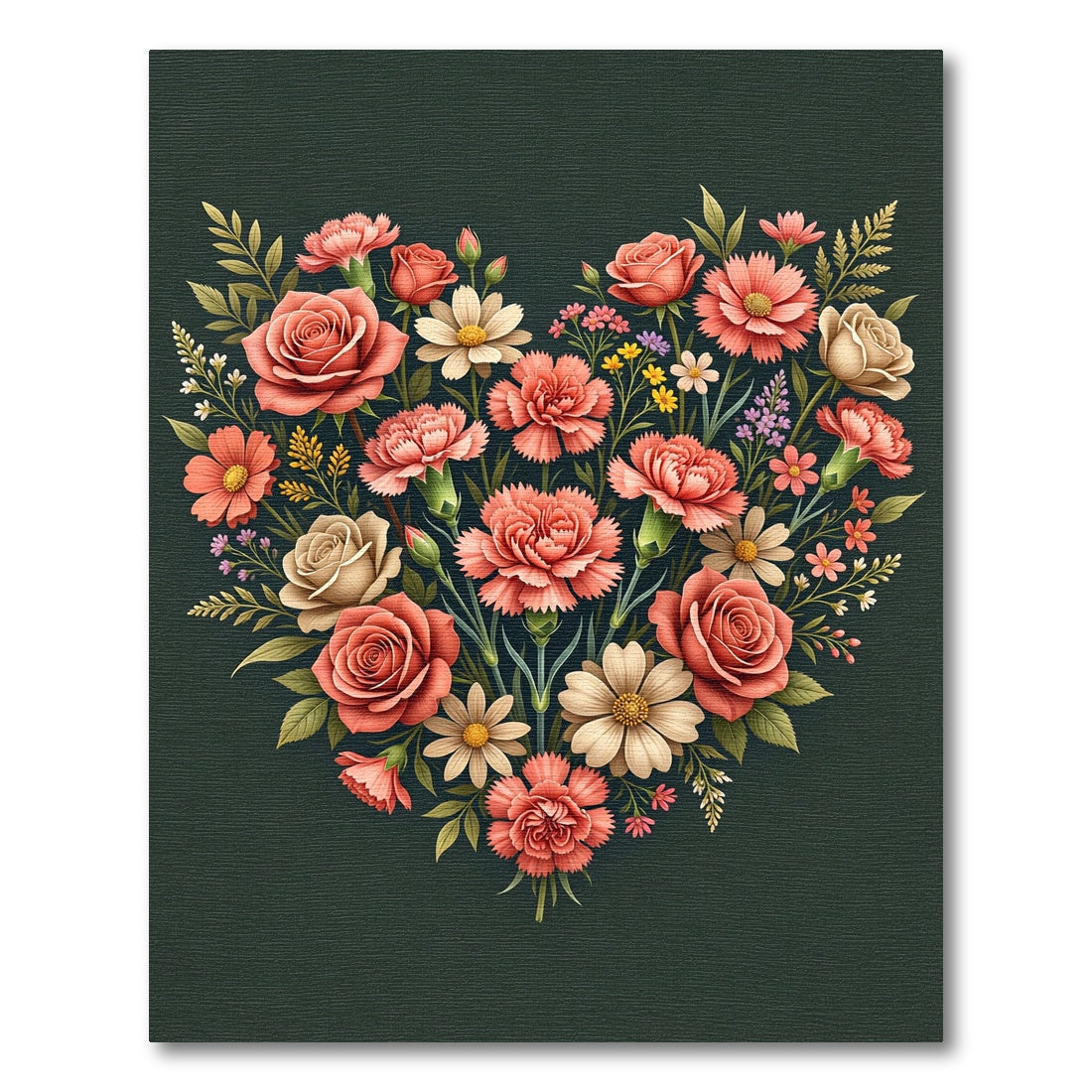 Heartfelt Coral Floral Bouquet Arrangement Rug