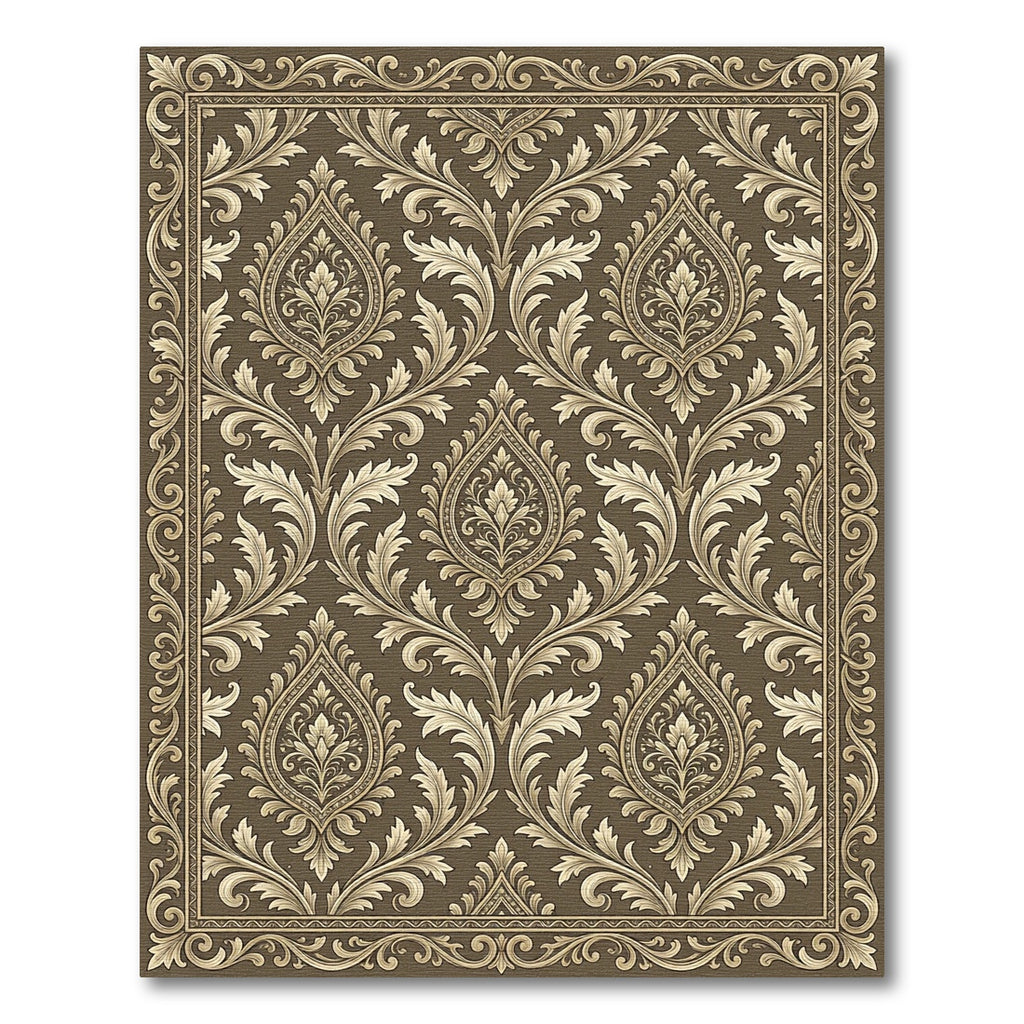Brown Golden Vintage Damask Floral Rug