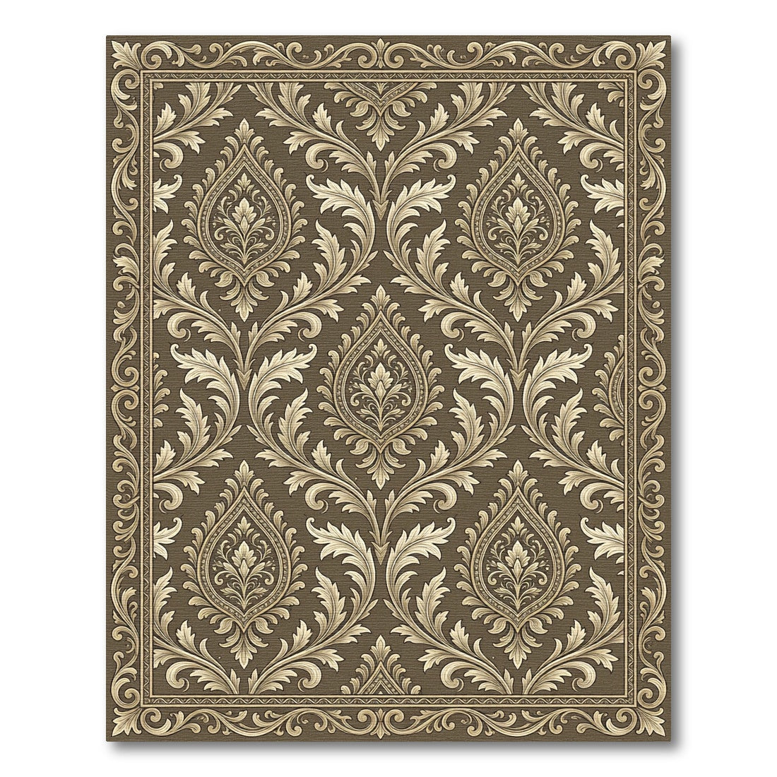Brown Golden Vintage Damask Floral Rug