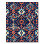 Ornate Navy Orange Damask Tile Rug