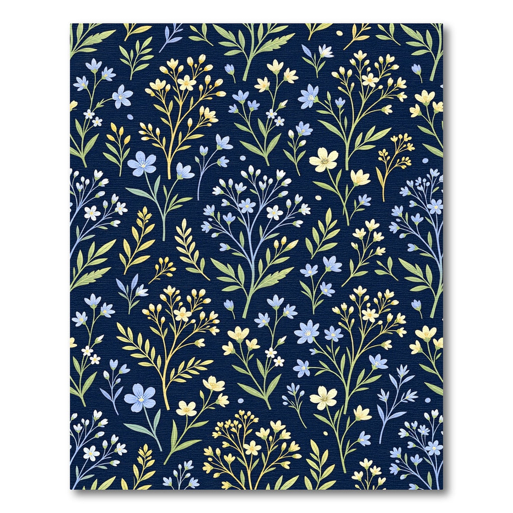 Navy Blue Floral Branch Arrangement Rug