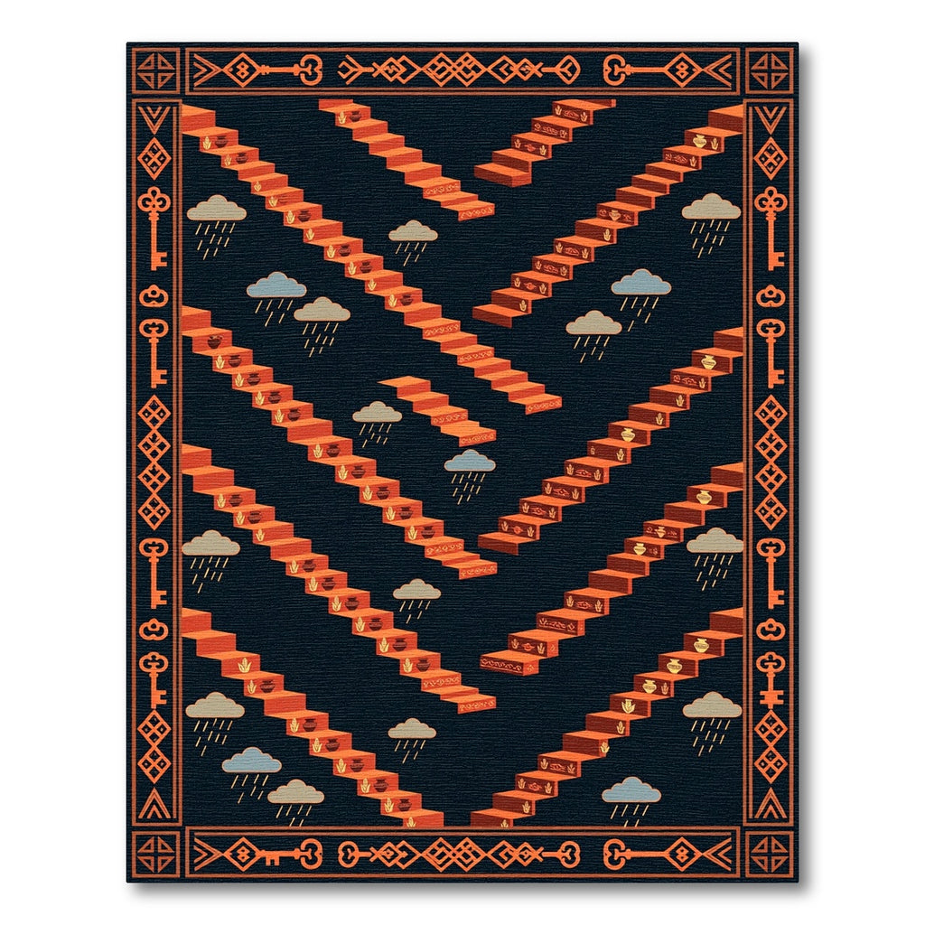 Geometric Staircase Terracotta Abstract Art Rug