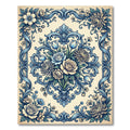 Cream Blue Floral Damask Scroll Rug