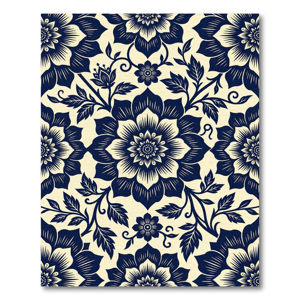Navy Cream Floral Medallion Composition Rug