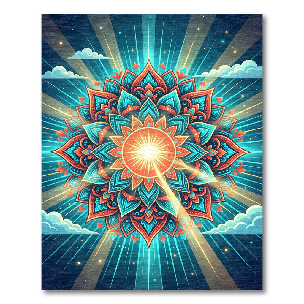 Radiant Sun Mandala Turquoise Coral Rug