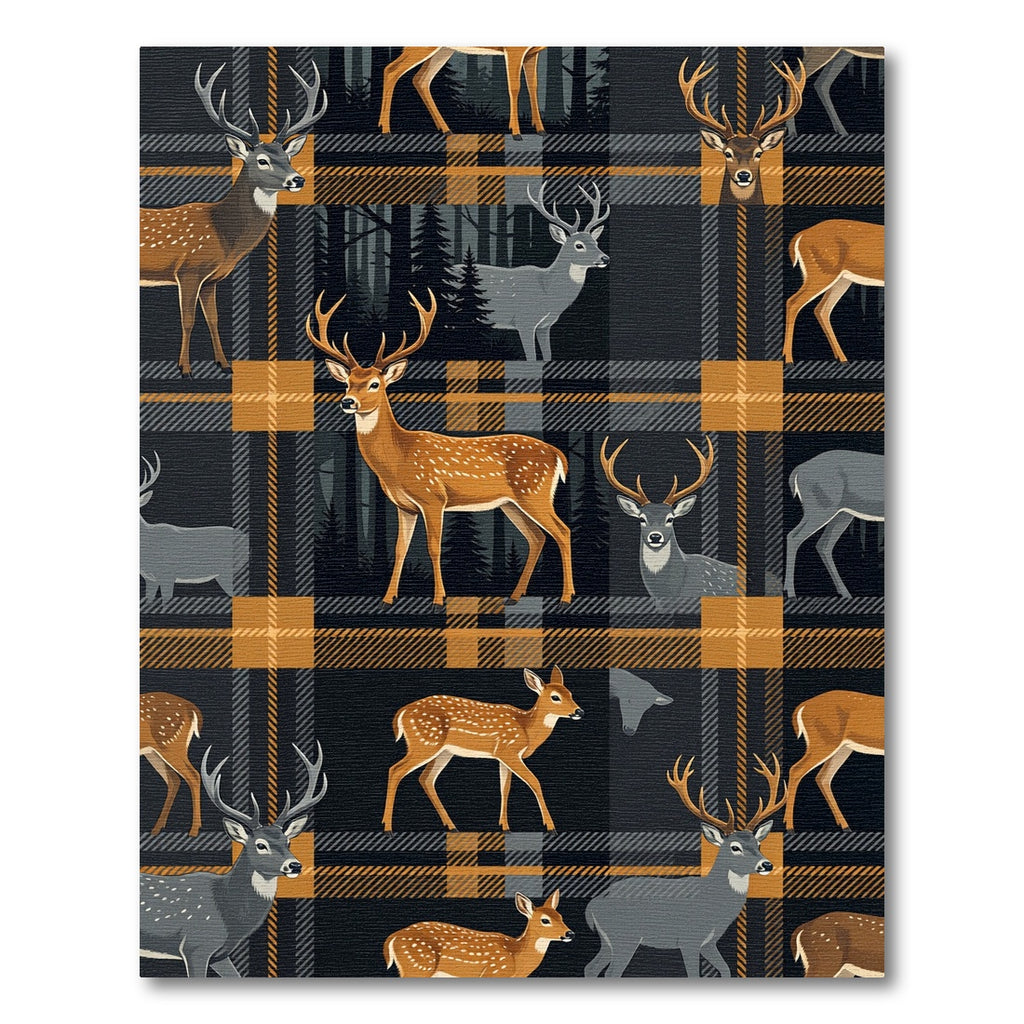 Rustic Woodland Stag Plaid Earth Tone Rug
