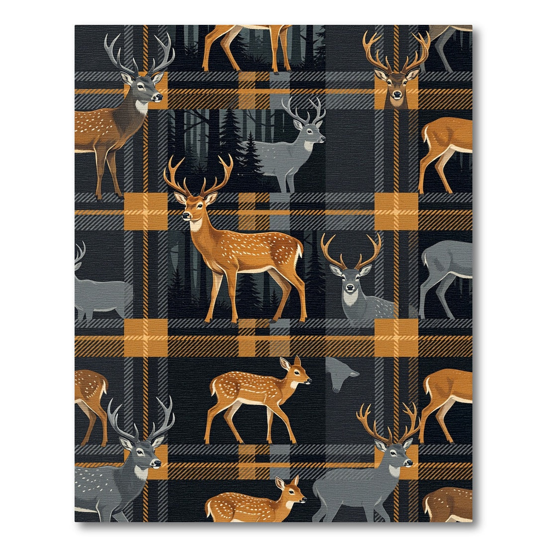 Rustic Woodland Stag Plaid Earth Tone Rug
