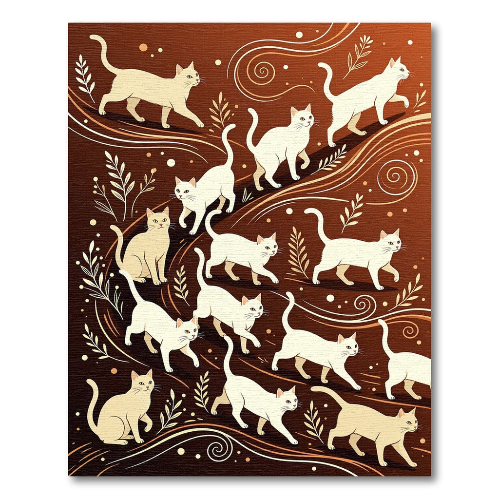 Whimsical Cream Cats Swirling Lines Rug