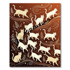 Whimsical Cream Cats Swirling Lines Rug