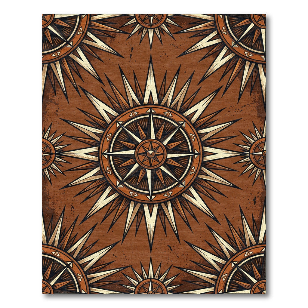 Vintage Bronze Compass Star Medallion Rug