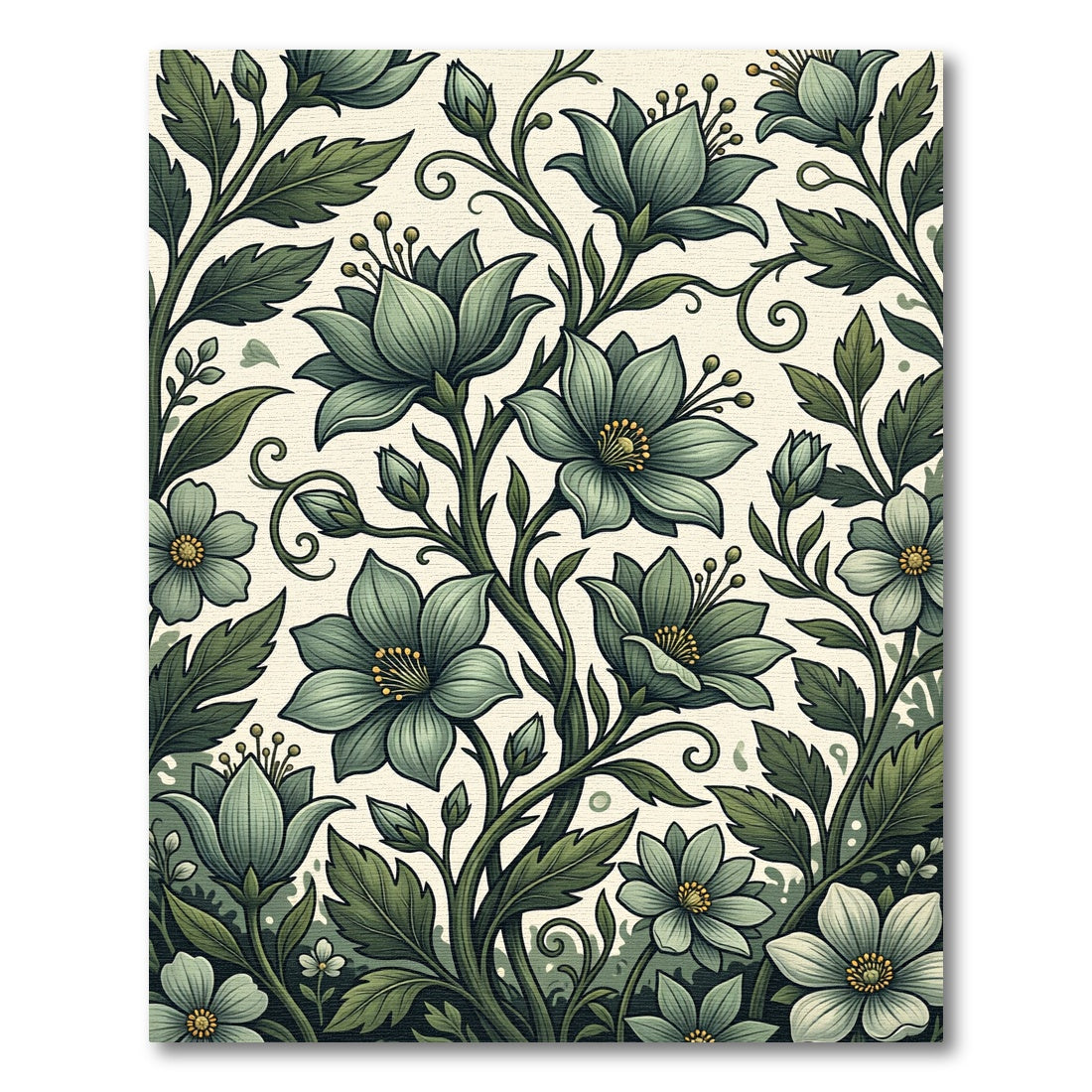 Elegant Sage Botanical Vine Floral Rug