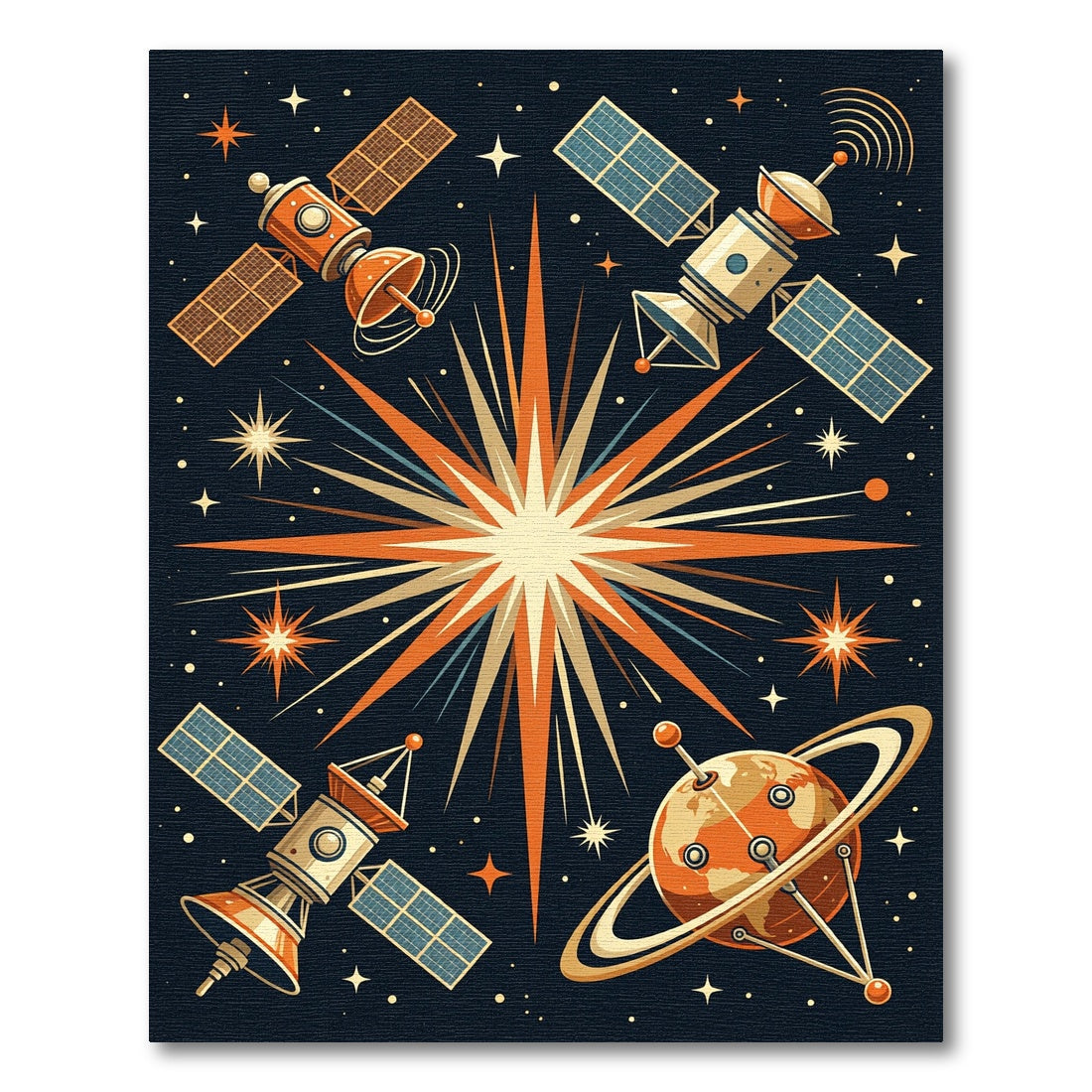 Mid Century Cosmic Satellite Starburst Rug